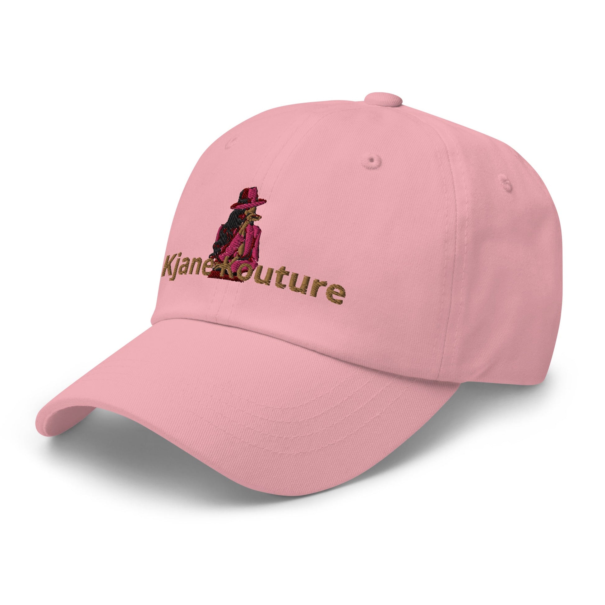a pink baseball hat sitting on a white plate 